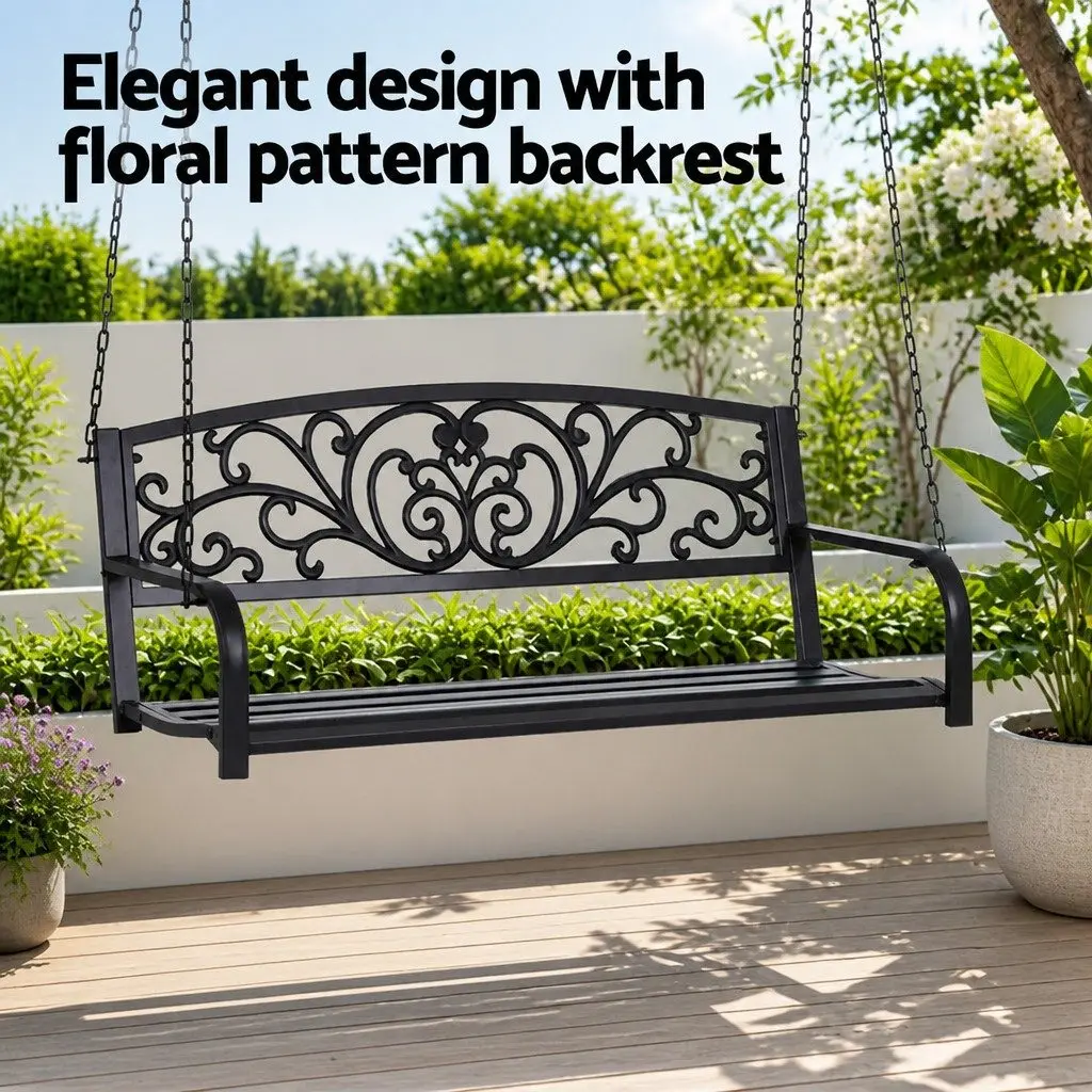 2 Seater Outdoor Porch Swing Chair Patio Furniture Metal Chain Backrest Black
