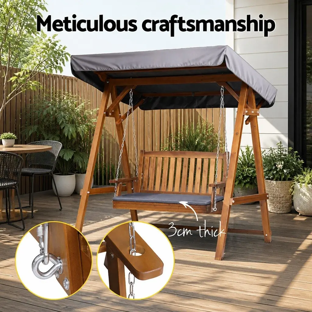 Swing Chair Garden Bench Canopy 2 Seater Outdoor Furniture Wooden Lounger