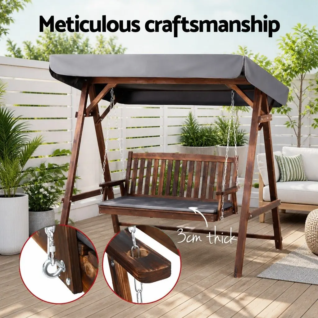 3 Seater Swing Chair Adjustable Canopy Outdoor Garden Bench Charcoal