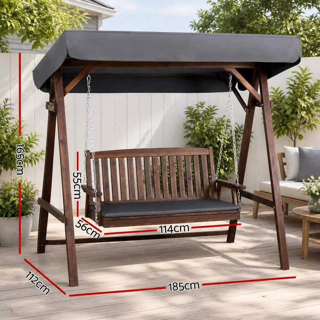 3 Seater Swing Chair Adjustable Canopy Outdoor Garden Bench Charcoal