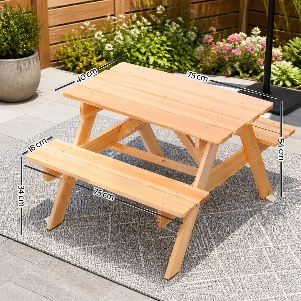 Kids Picnic Table and Bench Set Wooden Outdoor Dining Furniture Natural Fir Wood 75 x 40 cm