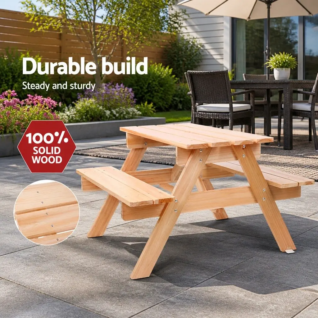 Kids Picnic Table and Bench Set Wooden Outdoor Dining Furniture Natural Fir Wood 75 x 40 cm