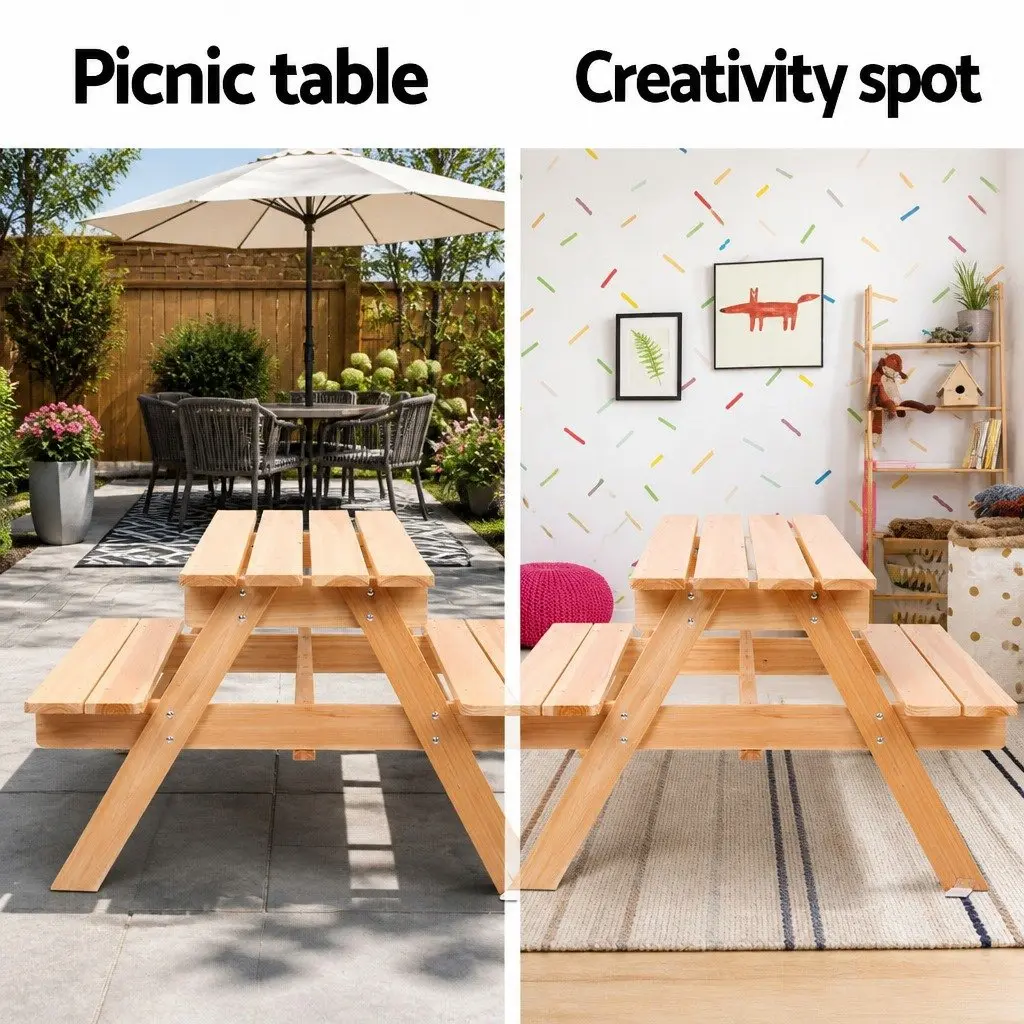 Kids Picnic Table and Bench Set Wooden Outdoor Dining Furniture Natural Fir Wood 75 x 40 cm