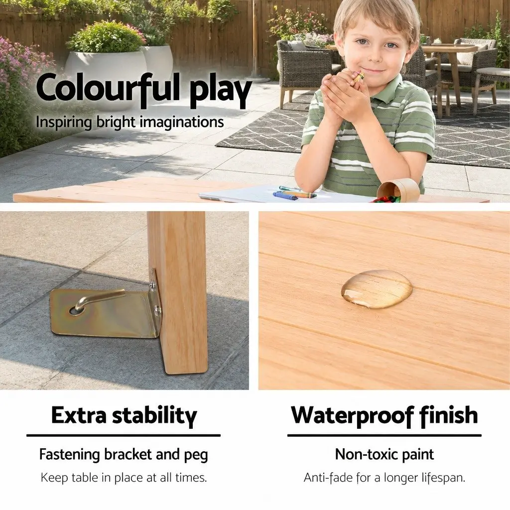 Kids Picnic Table and Bench Set Wooden Outdoor Dining Furniture Natural Fir Wood 75 x 40 cm
