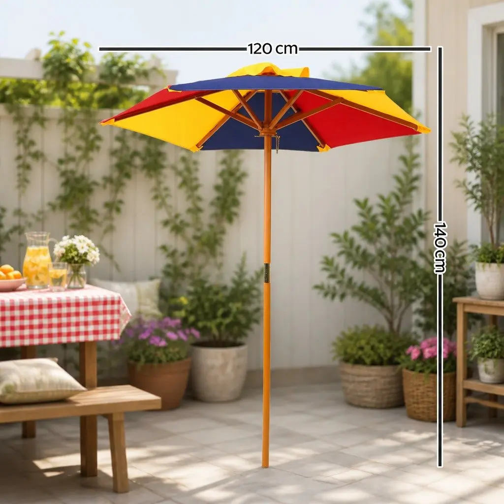 Kids Wooden Picnic Table Set Multicoloured with Umbrella 75cm L x 40cm W x 54cm H