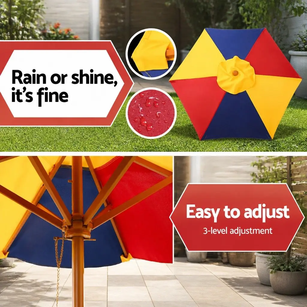 Kids Wooden Picnic Table Set Multicoloured with Umbrella 75cm L x 40cm W x 54cm H