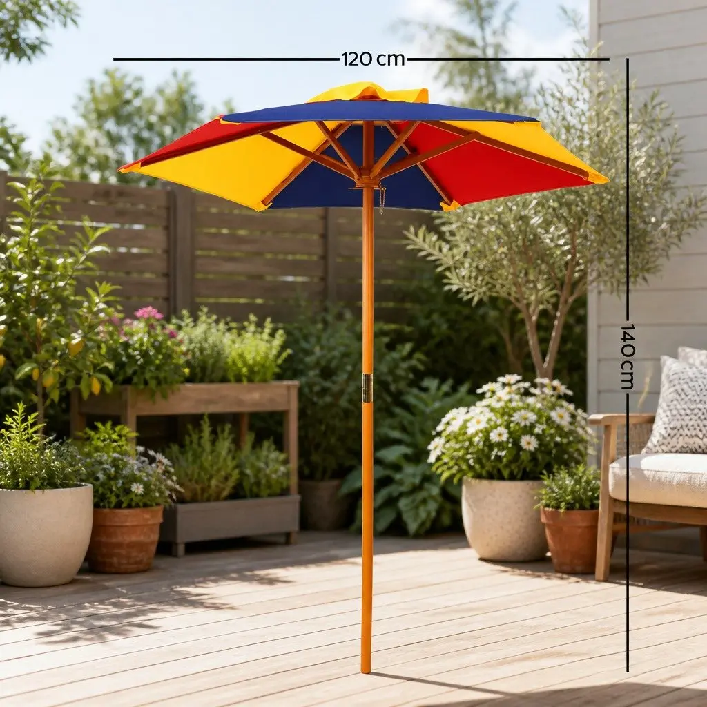 Kids Wooden Picnic Table Set with Umbrella Natural Wood 75 cm