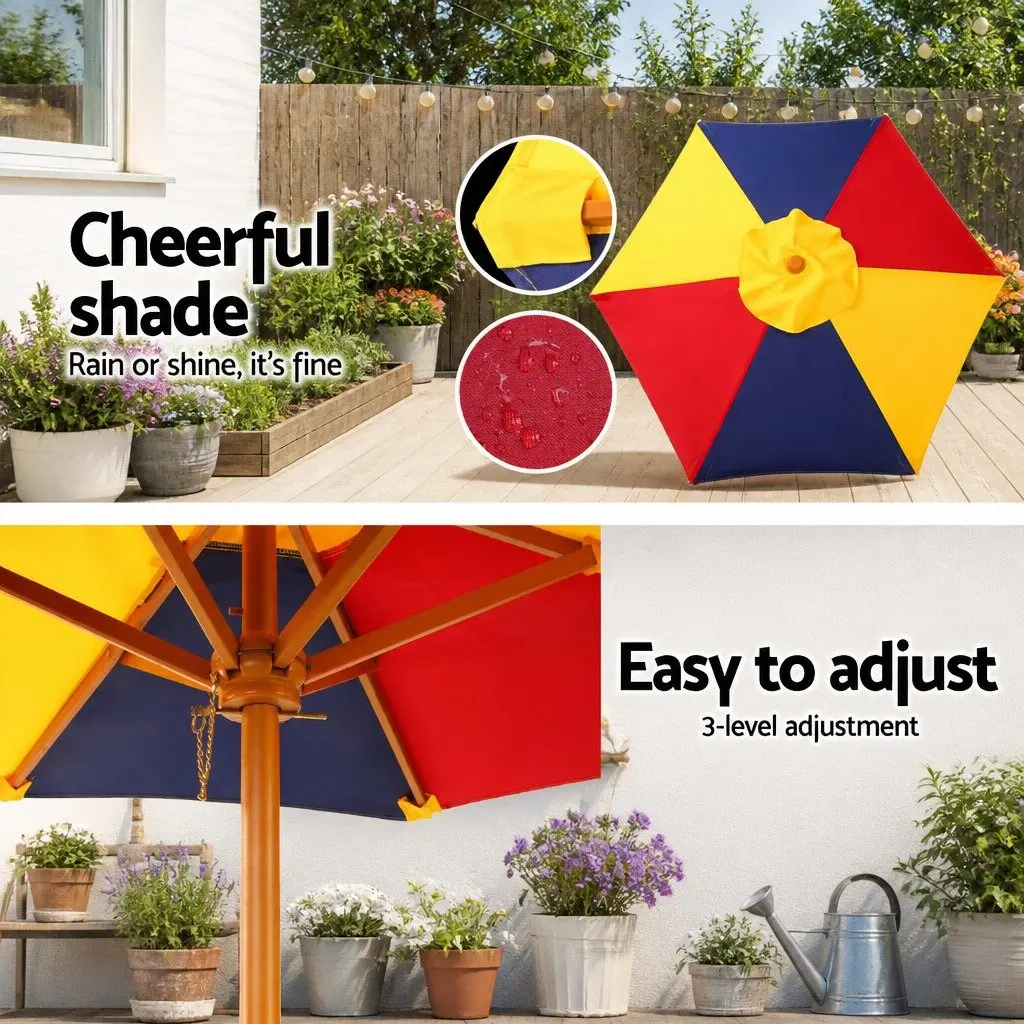 Kids Wooden Picnic Table Set with Umbrella Natural Wood 75 cm