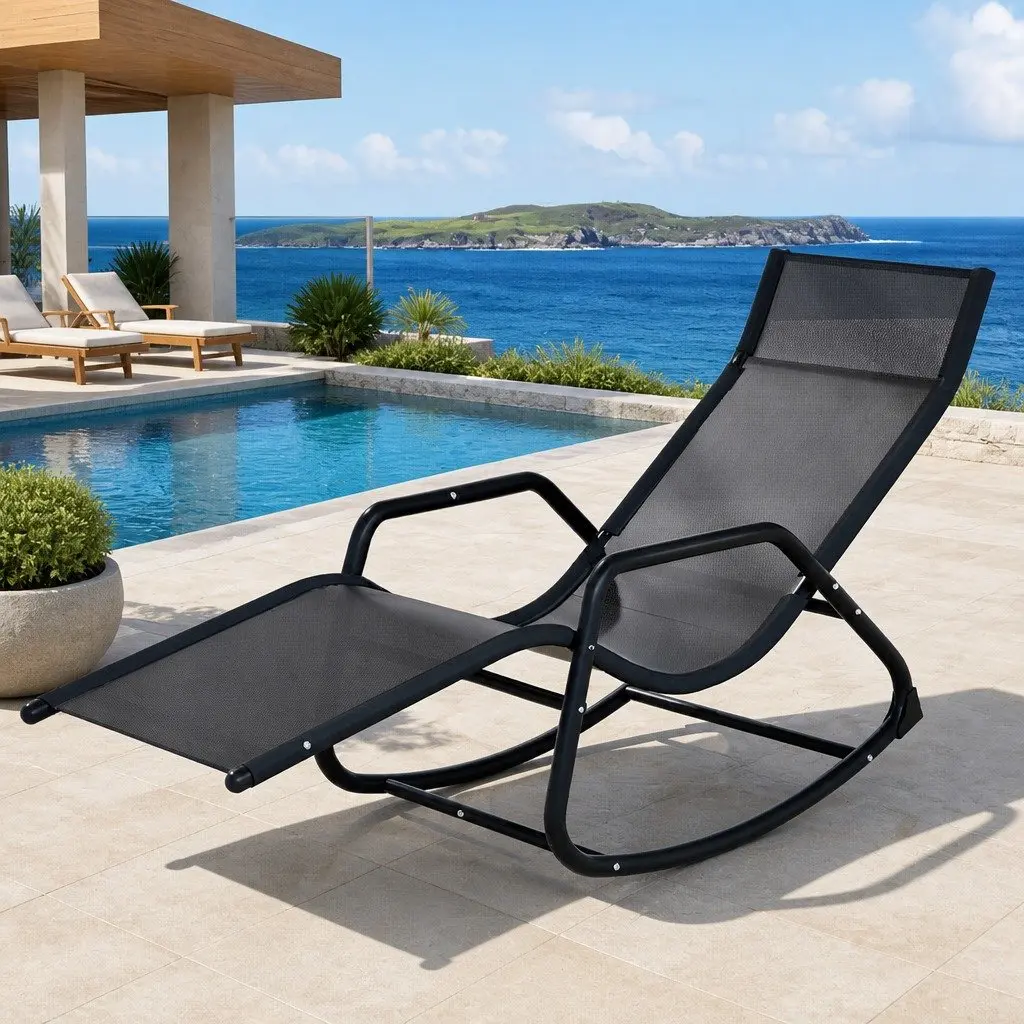 Rocking Lounge Chair Weather-resistant Steel Frame Black 155x60x84 cm
