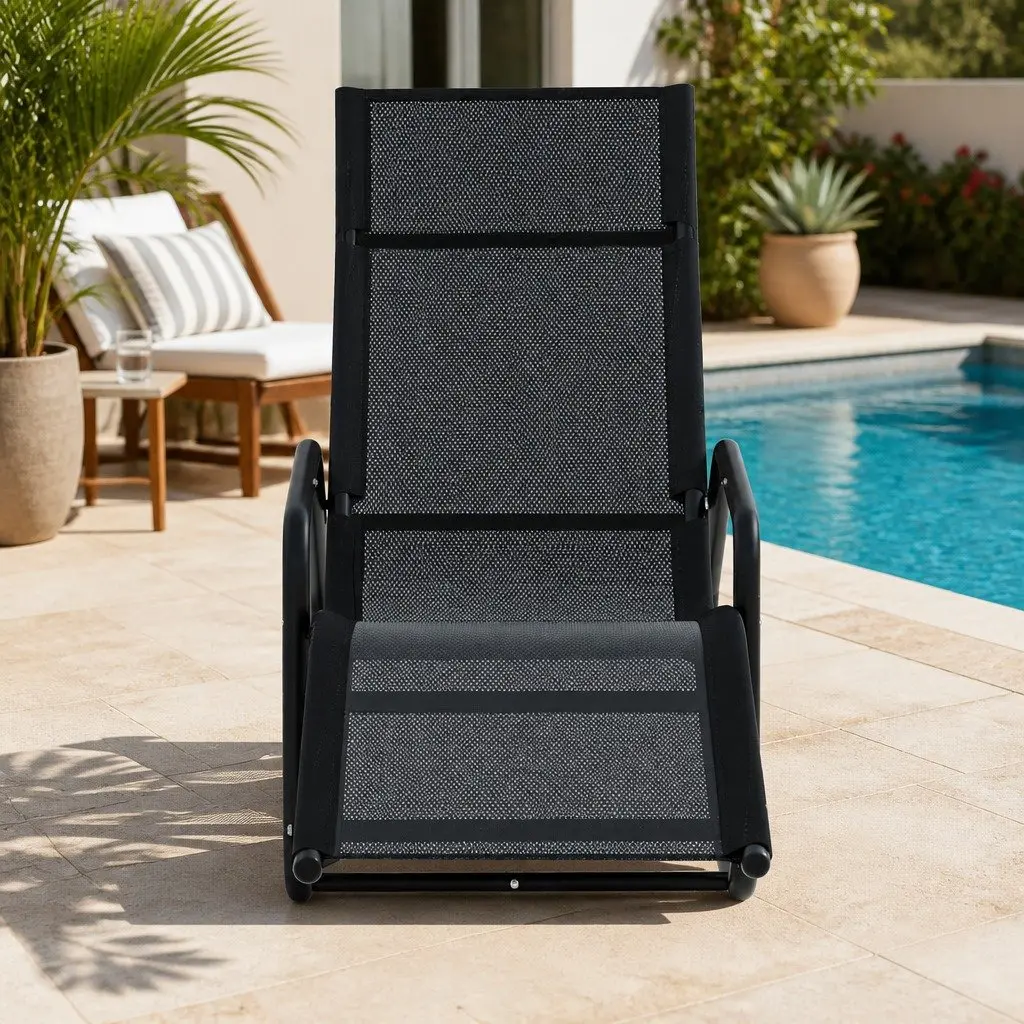 Rocking Lounge Chair Weather-resistant Steel Frame Black 155x60x84 cm