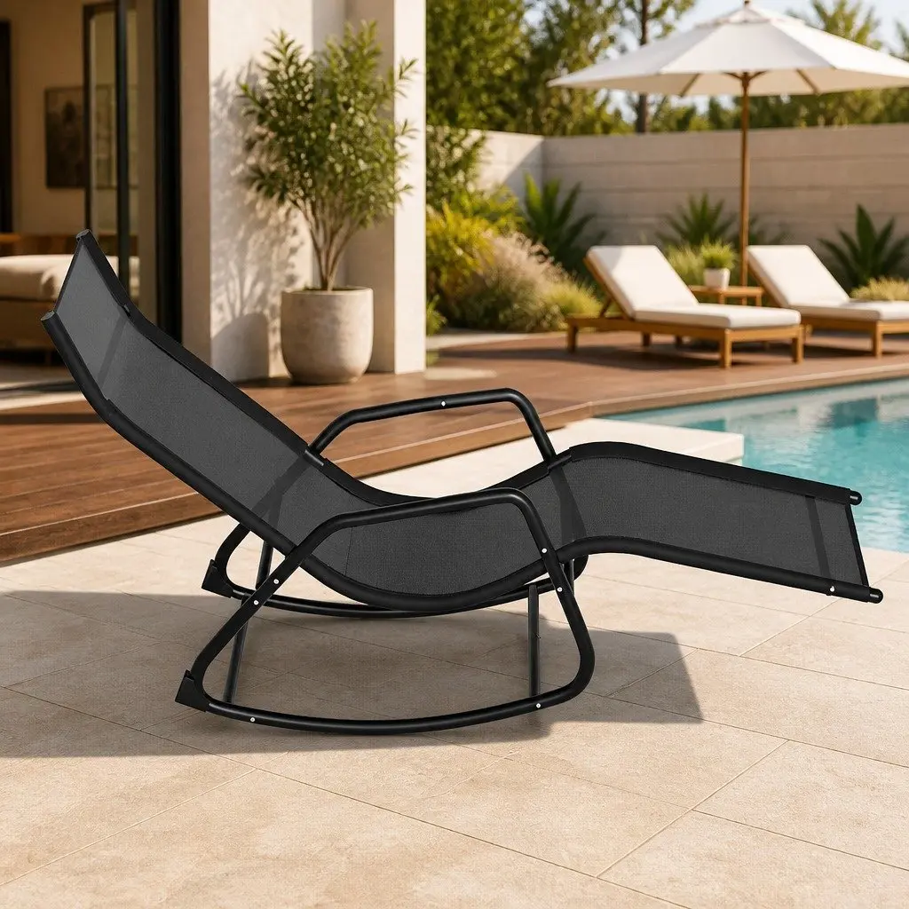 Rocking Lounge Chair Weather-resistant Steel Frame Black 155x60x84 cm