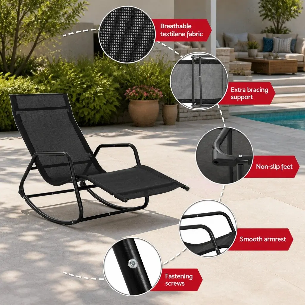 Rocking Lounge Chair Weather-resistant Steel Frame Black 155x60x84 cm