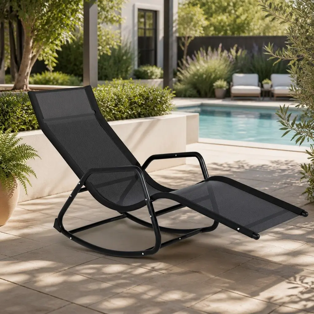 Rocking Lounge Chair Weather-resistant Steel Frame Black 155x60x84 cm