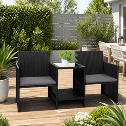 Outdoor Wicker Loveseat Bistro Set Patio Garden Furniture Black 2 Seat with