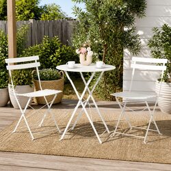 3 Piece Outdoor Bistro Set Steel Table Chairs Patio Furniture White Foldable