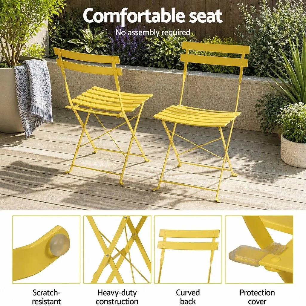 Outdoor Bistro Set Foldable Steel Table and Chairs Yellow 3 Piece