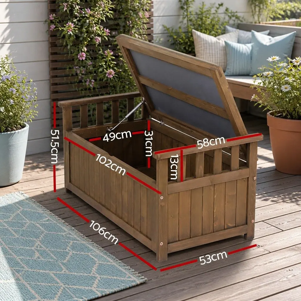Outdoor Storage Bench Box Wooden Garden Patio Furniture Brown 106cm x 60cm x 51.5cm