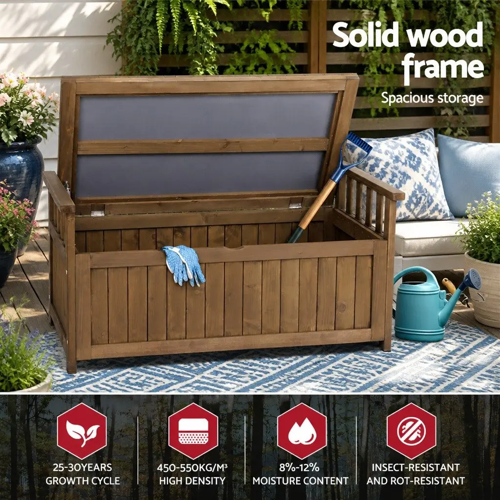 Outdoor Storage Bench Box Wooden Garden Patio Furniture Brown 106cm x 60cm x 51.5cm