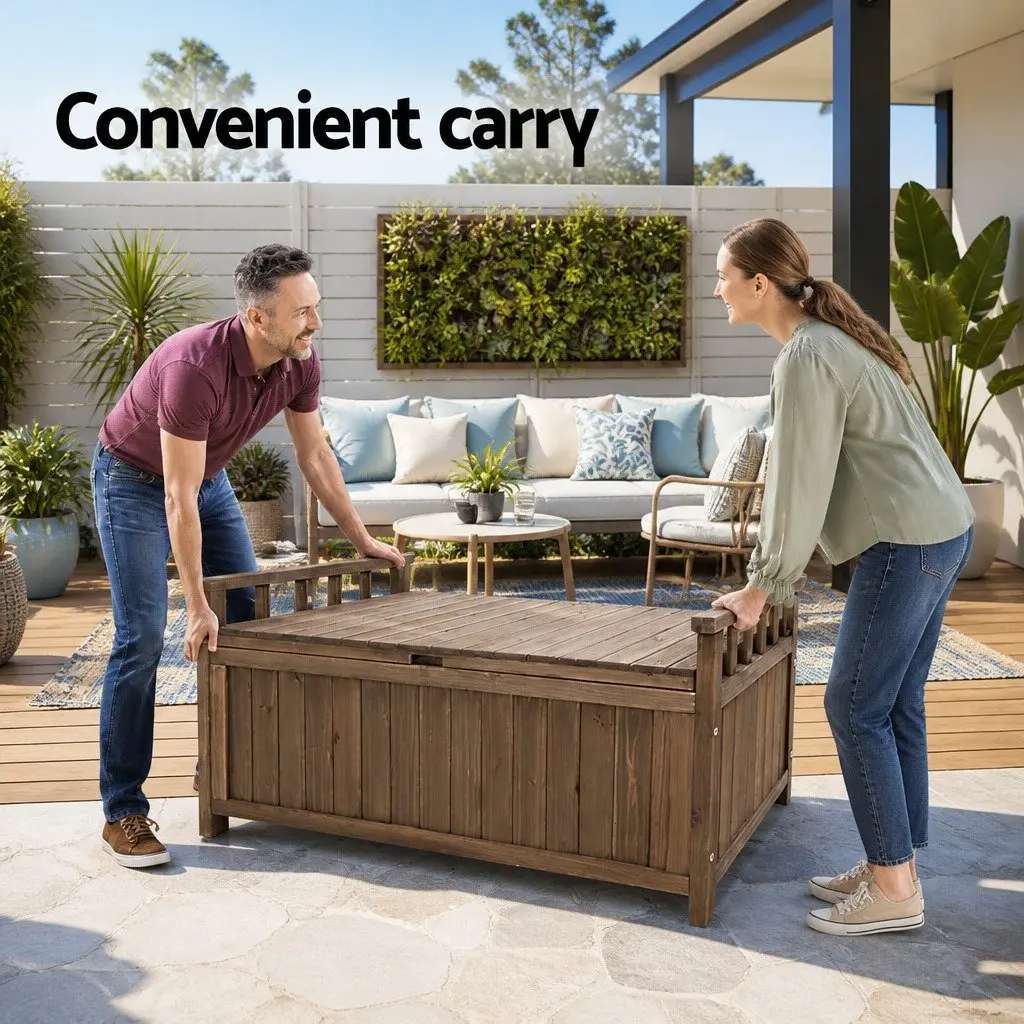 Outdoor Storage Bench Box Wooden Garden Patio Furniture Brown 106cm x 60cm x 51.5cm