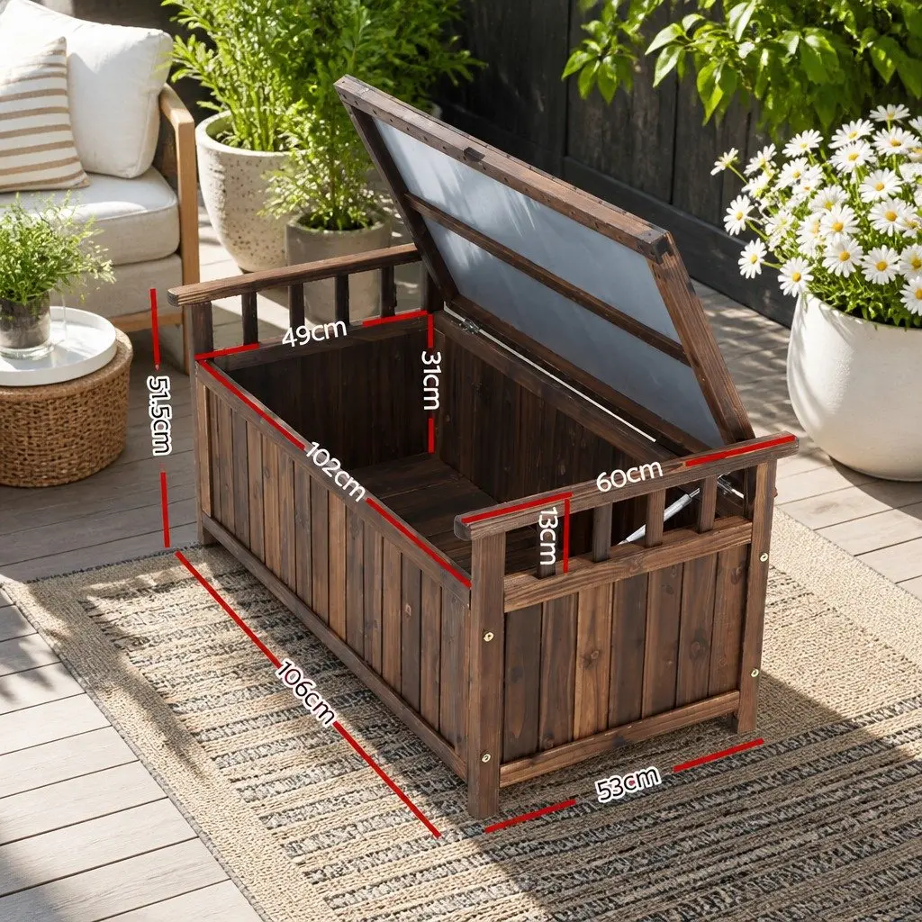 Outdoor Storage Bench Box Wooden Garden Patio Furniture Charcoal Seat Deck Box