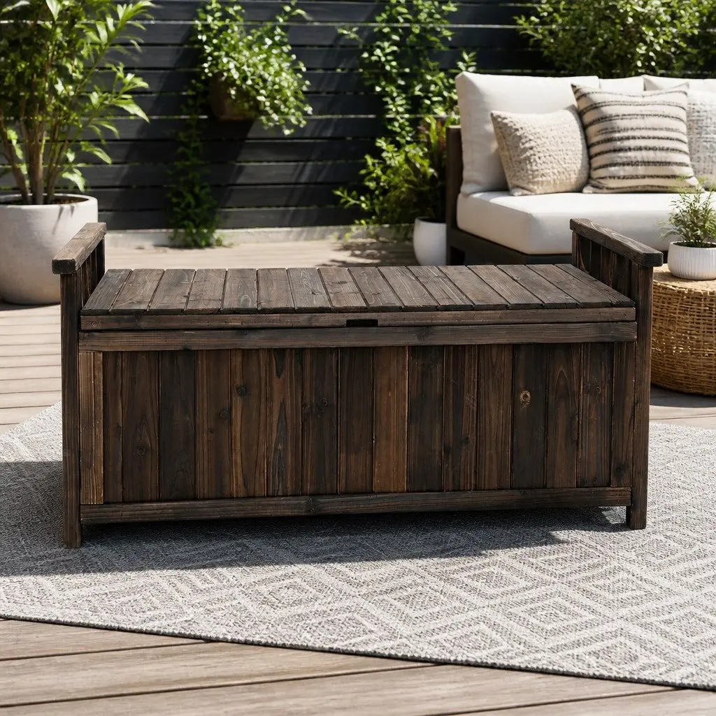 Outdoor Storage Bench Box Wooden Garden Patio Furniture Charcoal Seat Deck Box