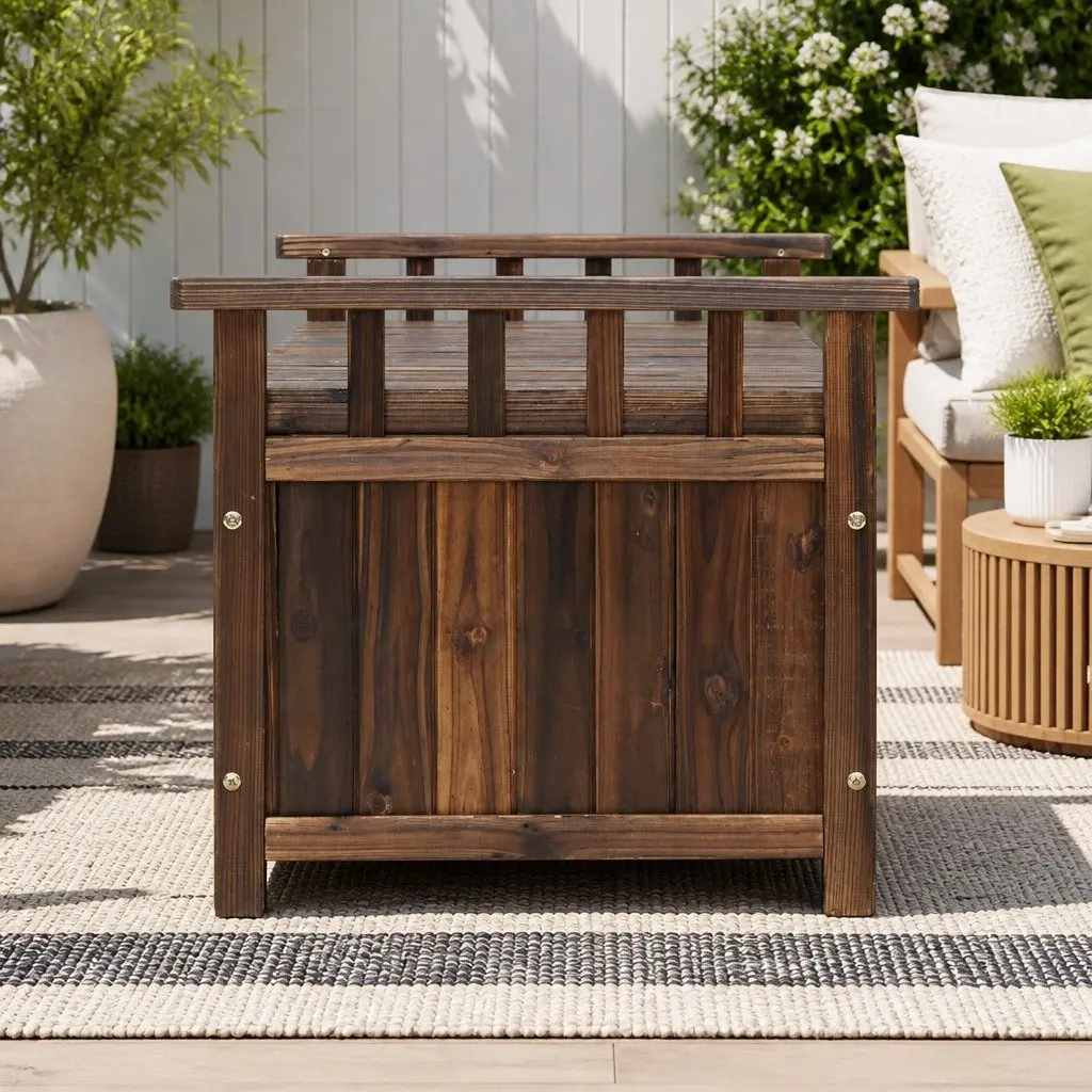 Outdoor Storage Bench Box Wooden Garden Patio Furniture Charcoal Seat Deck Box
