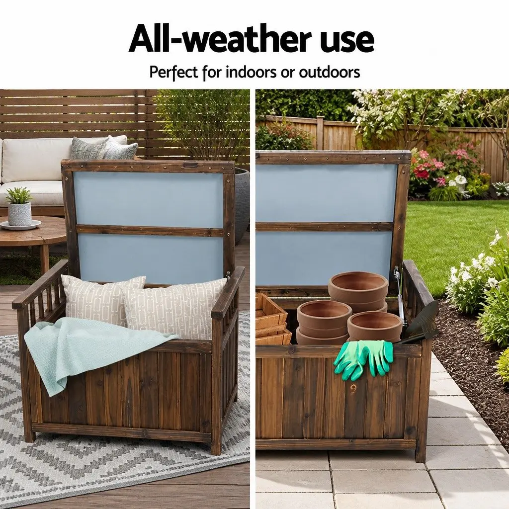 Outdoor Storage Bench Box Wooden Garden Patio Furniture Charcoal Seat Deck Box
