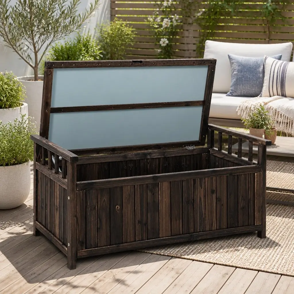 Outdoor Storage Bench Box Wooden Garden Patio Furniture Charcoal Seat Deck Box