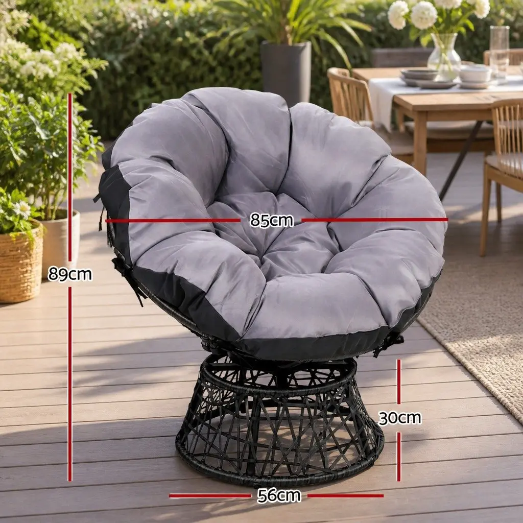 Papasan Chair Rotatable Outdoor Wicker Patio Furniture Black 85cm x 73cm x 89cm