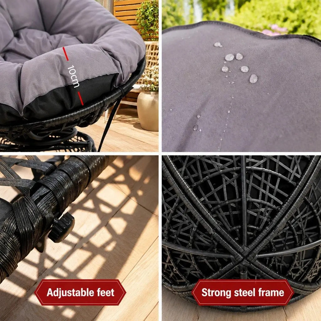 Papasan Chair Rotatable Outdoor Wicker Patio Furniture Black 85cm x 73cm x 89cm
