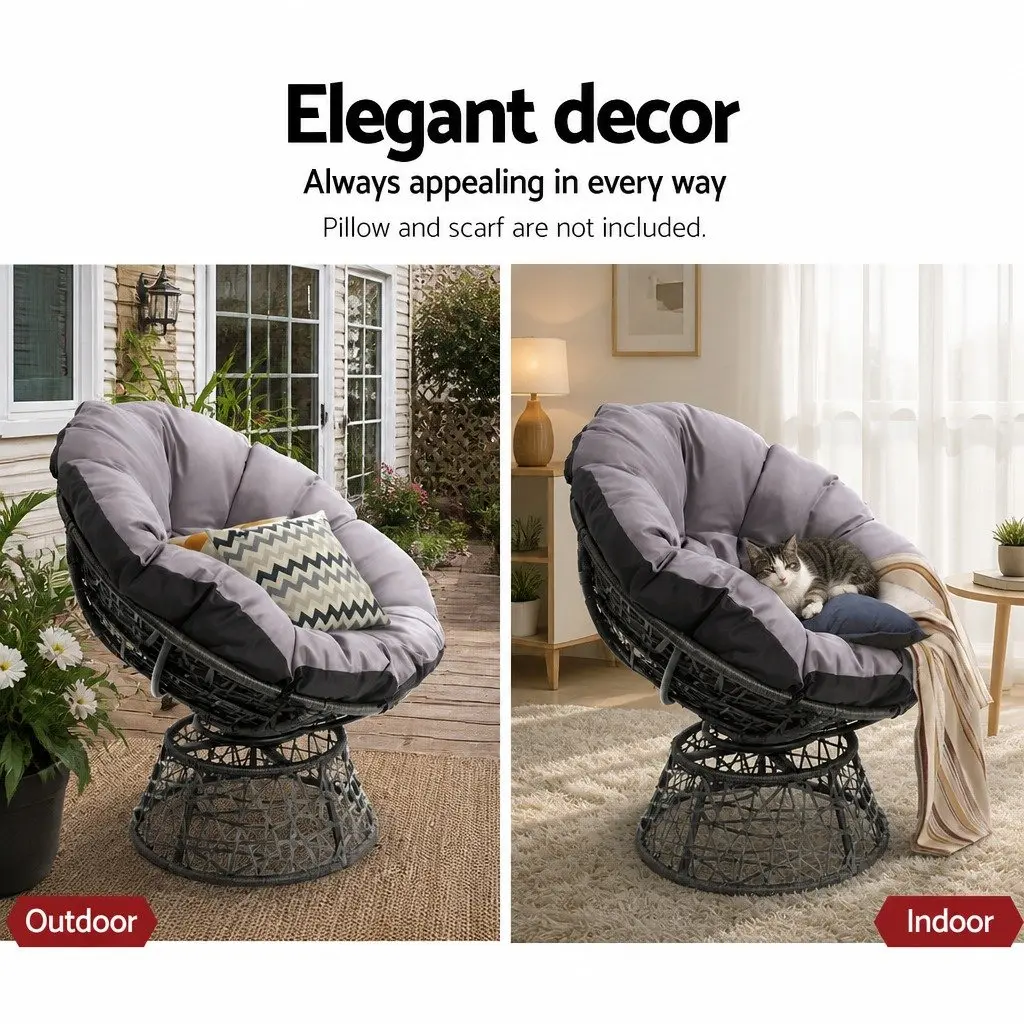 Papasan Chair Rotatable Outdoor Wicker Patio Furniture Black 85cm x 73cm x 89cm