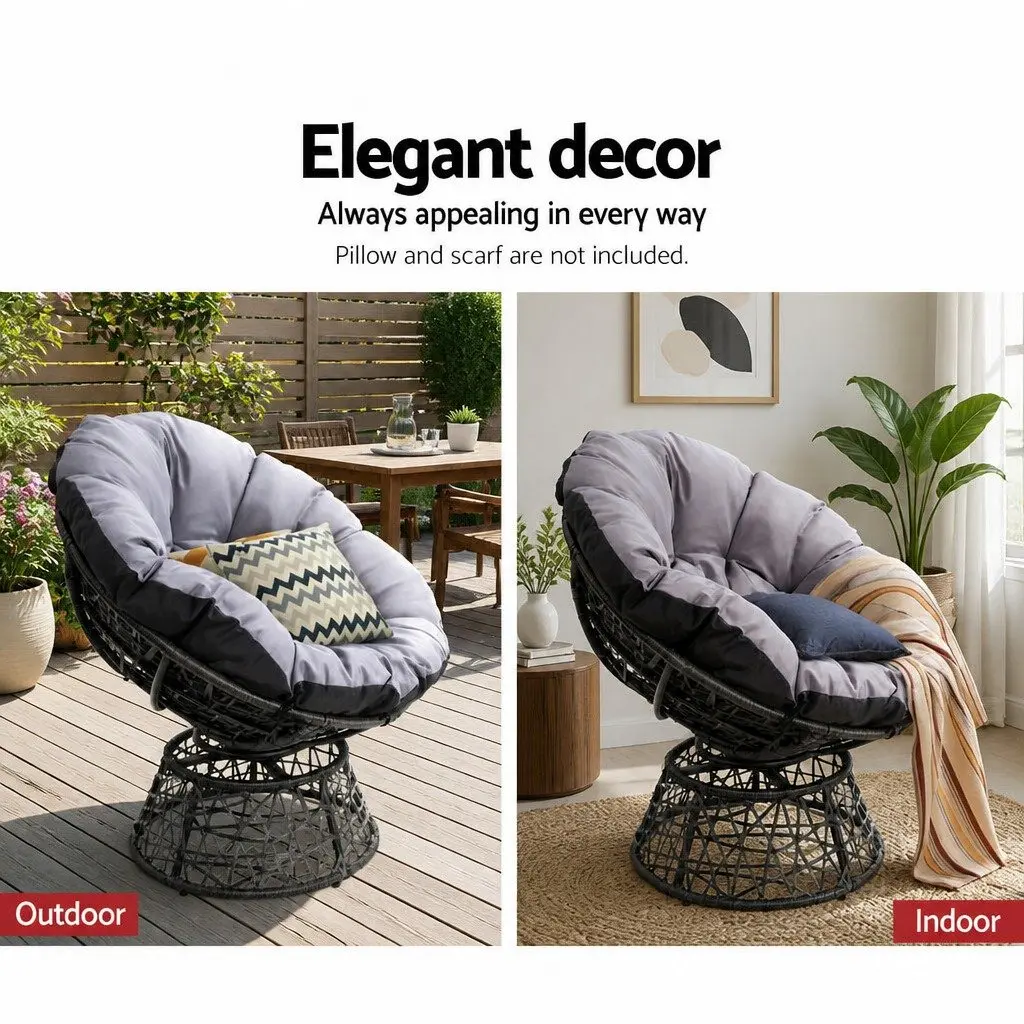 Papasan Chair Rotatable Outdoor Wicker Patio Furniture Black 85cm x 73cm x 89cm
