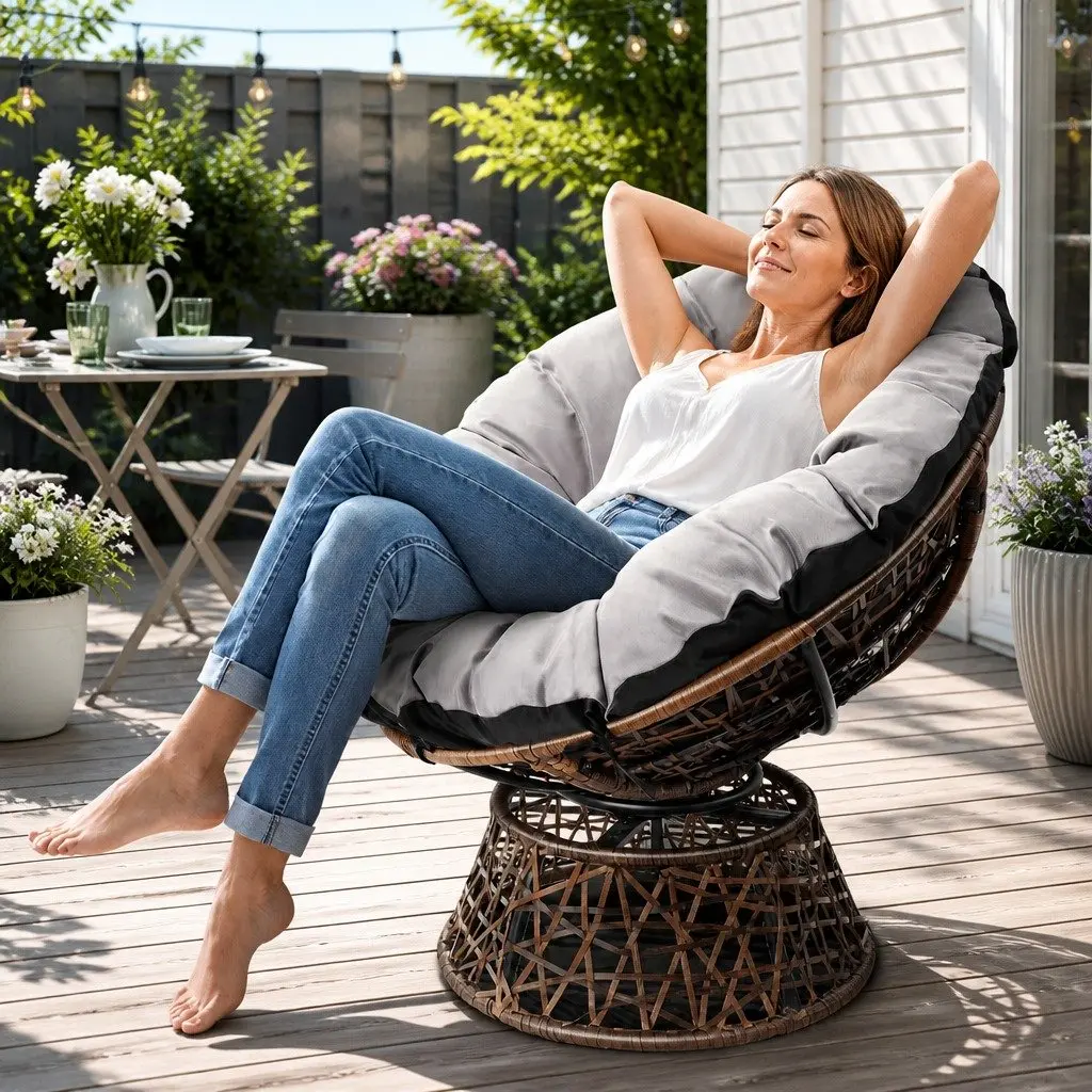 Papasan Chair Rotatable Outdoor Wicker 85cm x 73cm x 89cm