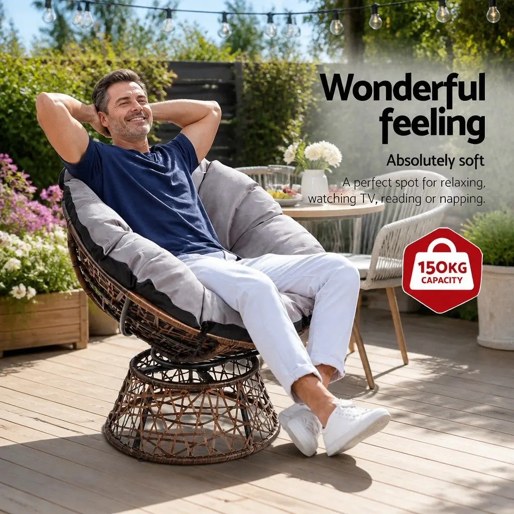 Papasan Chair Rotatable Outdoor Wicker 85cm x 73cm x 89cm
