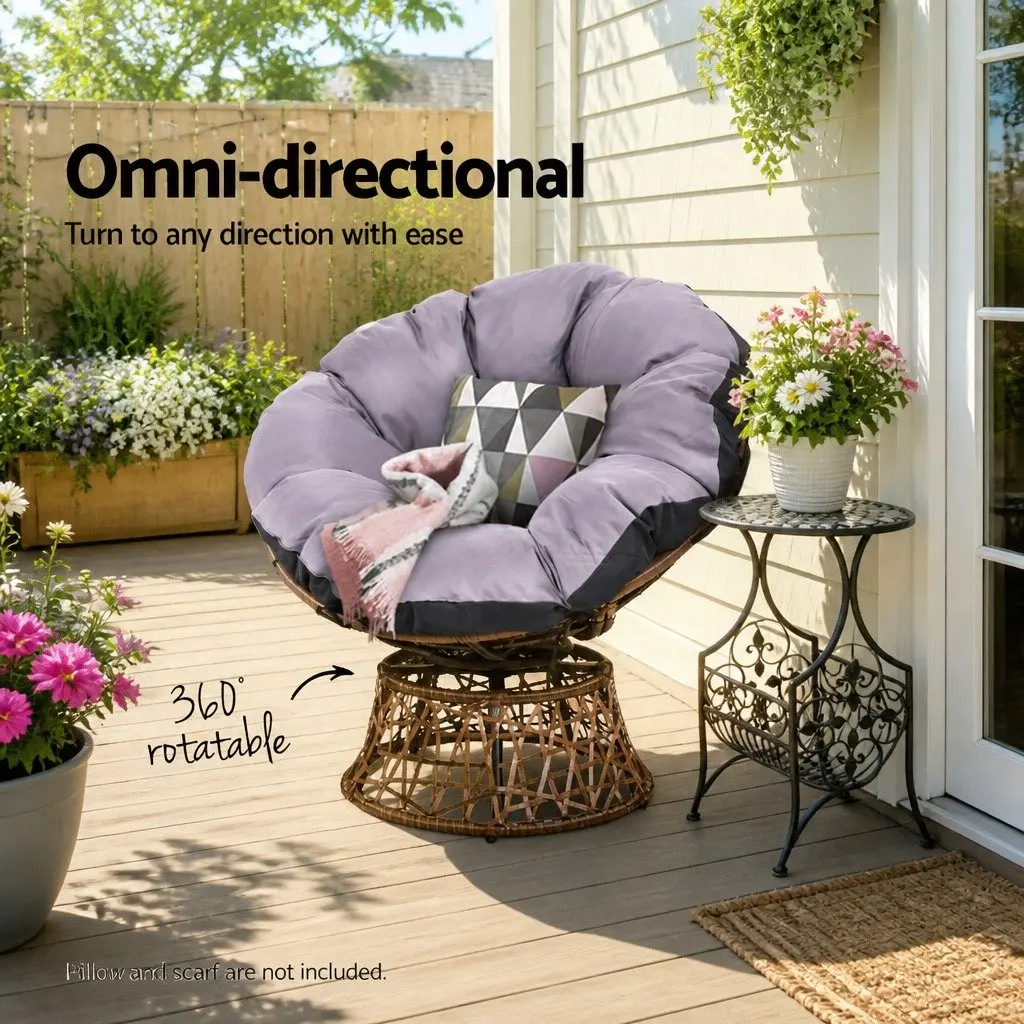 Papasan Chair Rotatable Outdoor Wicker 85cm x 73cm x 89cm