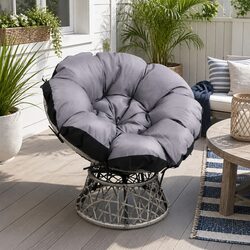 Papasan Chair Rotatable Wicker Outdoor Indoor Patio Furniture Grey 360 Degree