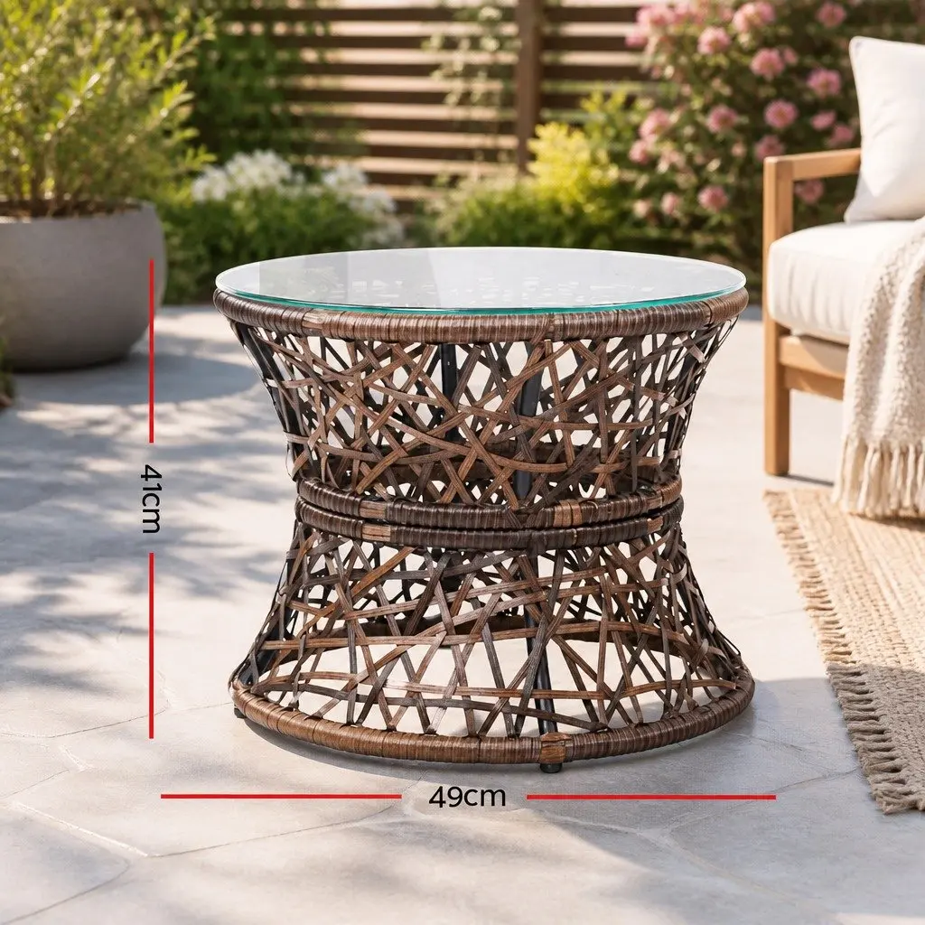 Papasan Chair and Side Table Set Rotatable PE Wicker 85cm x 73cm x 89cm Brown