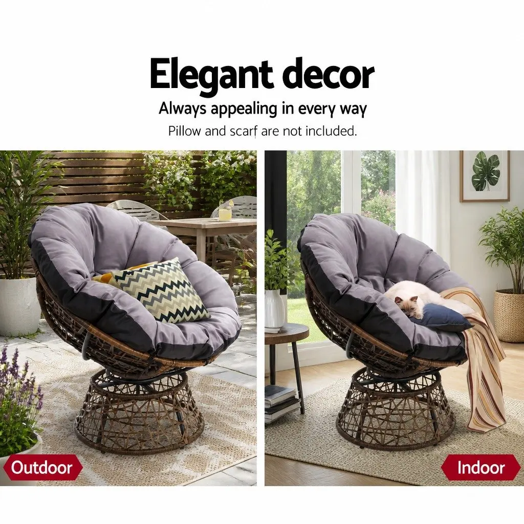Papasan Chair and Side Table Set Rotatable PE Wicker 85cm x 73cm x 89cm Brown