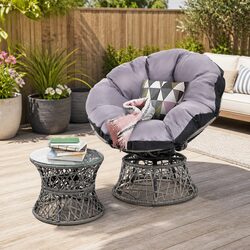 Papasan Chair and Side Table Set Outdoor Garden Lounge Furniture Grey Wicker