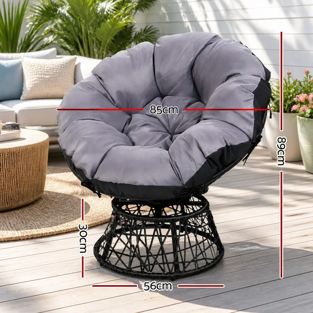 Papasan Chair and Side Table Set Outdoor Wicker Lounge Furniture Black