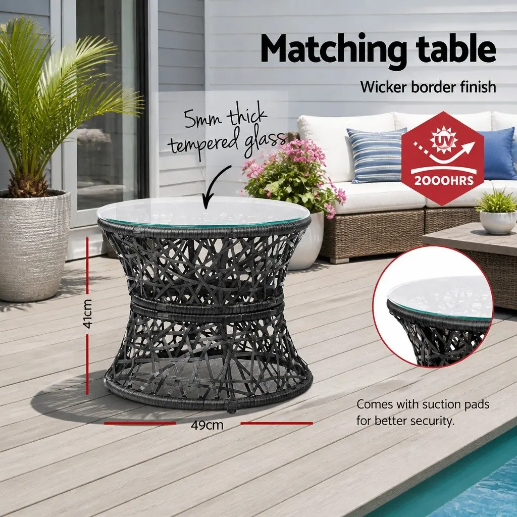 Papasan Chair and Side Table Set Outdoor Wicker Lounge Furniture Black