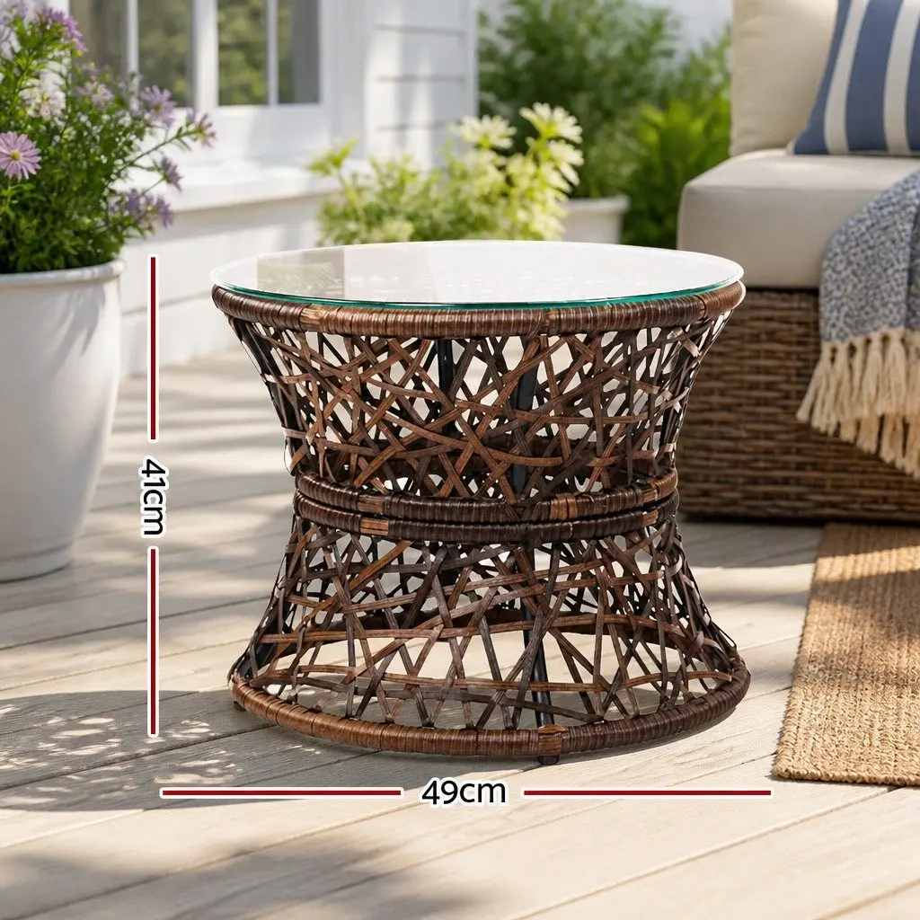 Outdoor Papasan Chair Side Table Setting Wicker Patio Furniture Brown 2-Piece