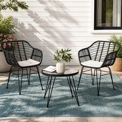 3-Piece Outdoor Lounge Setting Bistro Patio Furniture Set with Cushions Grey