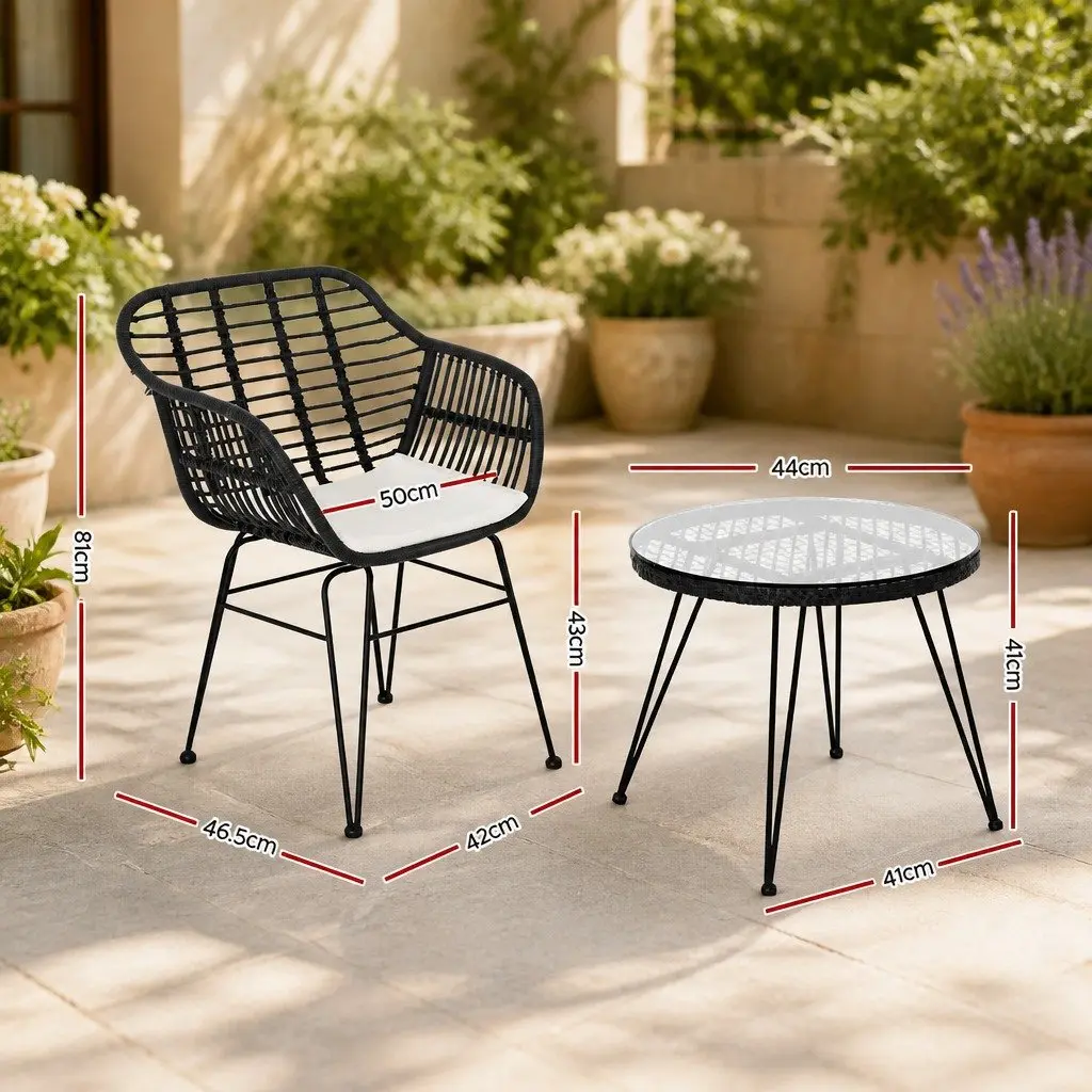 3-Piece Outdoor Lounge Setting Bistro Patio Furniture Set with Cushions Grey