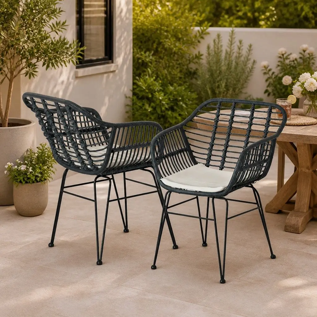 3-Piece Outdoor Lounge Setting Bistro Patio Furniture Set with Cushions Grey