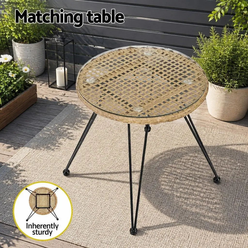 3PC Outdoor Bistro Set Lounge Furniture PE Wicker Steel Frame Cushions Oak