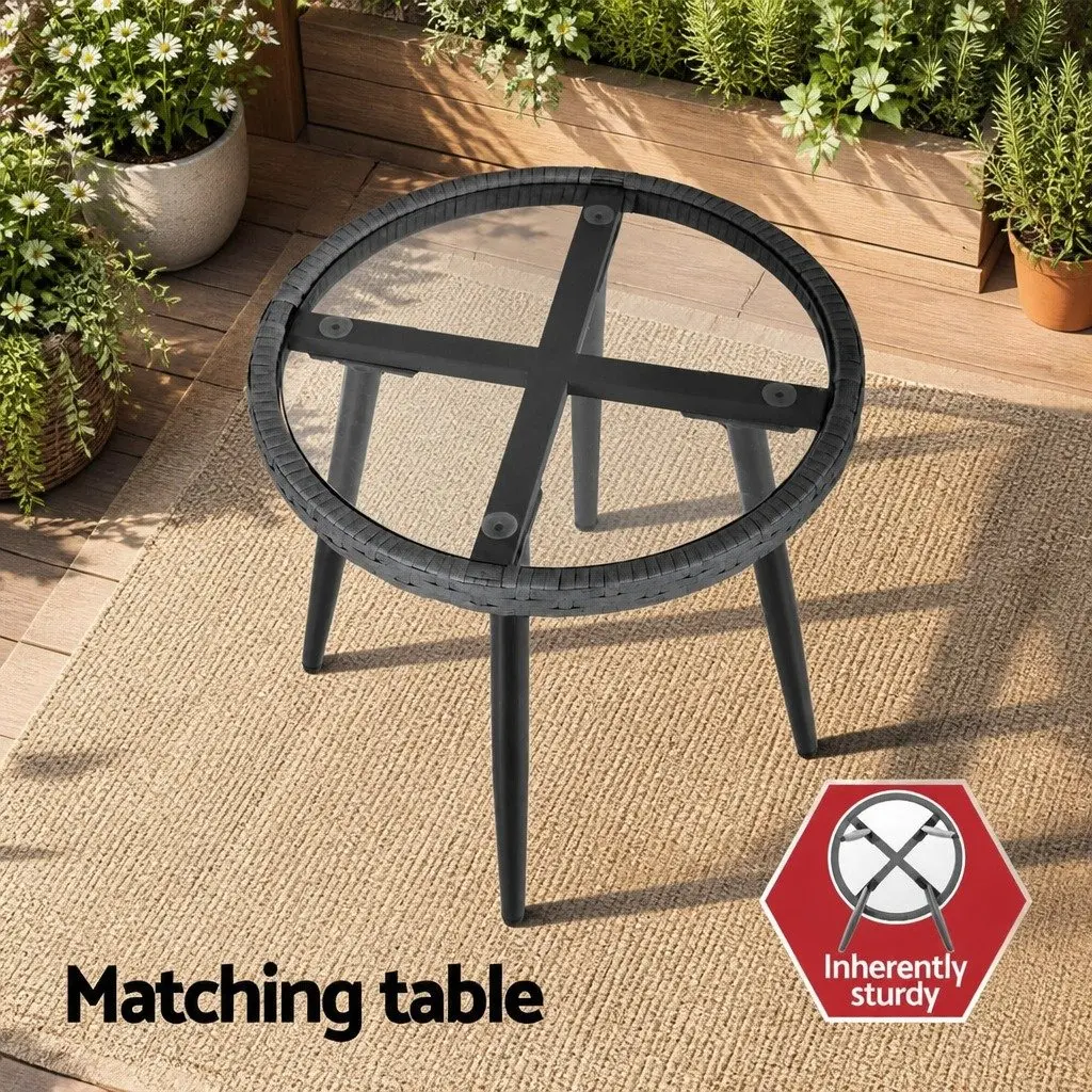 3PC Outdoor Lounge Setting Grey Patio Furniture Bistro Set with Chairs and