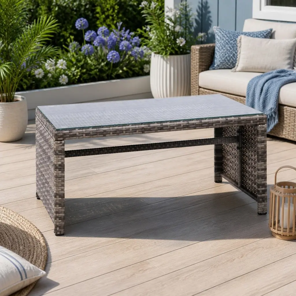 4 Piece Outdoor Rattan Sofa Set with Storage Cover Grey