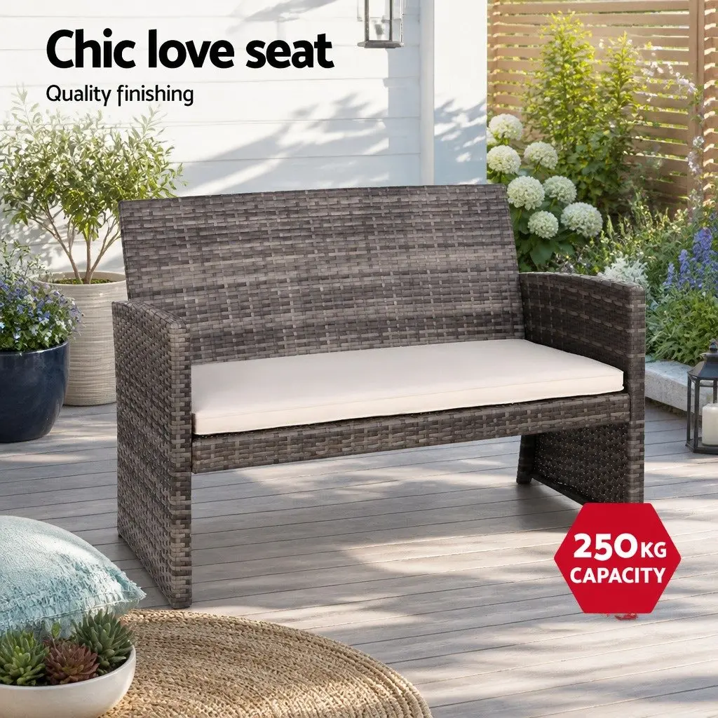 4 Piece Outdoor Rattan Sofa Set with Storage Cover Grey