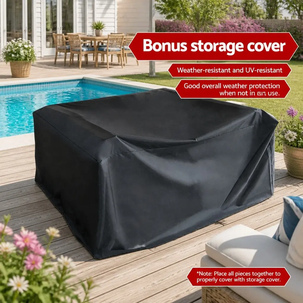 4 Piece Outdoor Rattan Sofa Set with Storage Cover Grey